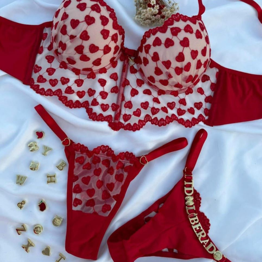 Conjunto de Lingerie Vermelho Flor Personalizado