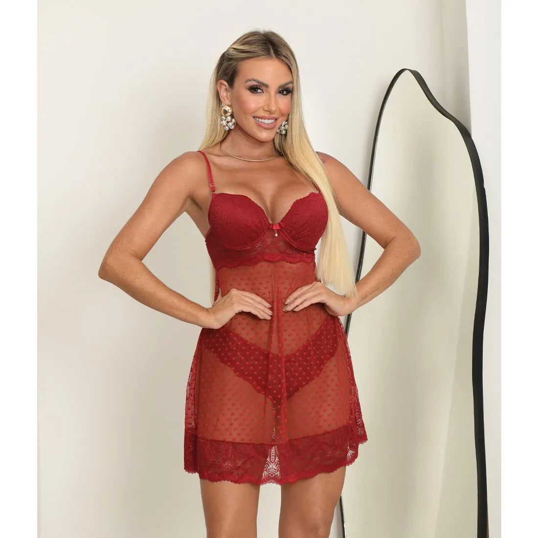 Camisola em Tule Poá com Bojo Coleção Cherry