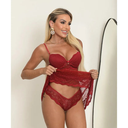 Camisola em Tule Poá com Bojo Coleção Cherry