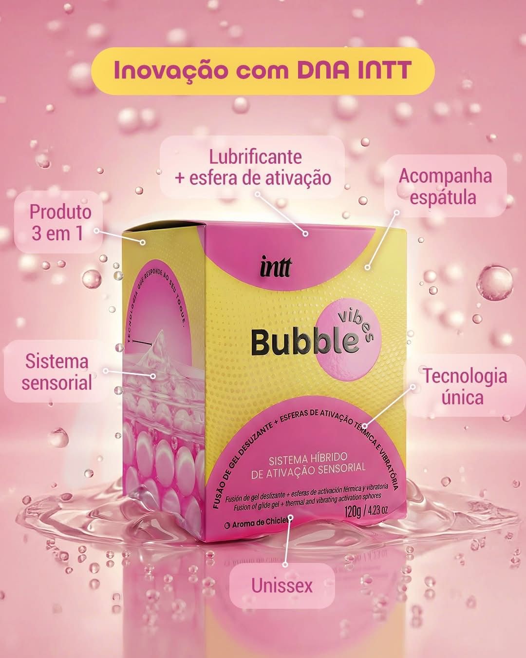 Bubble Vibes 3 em 1 Lubrificante e Excitante com Esferas e Jambu 120g Intt