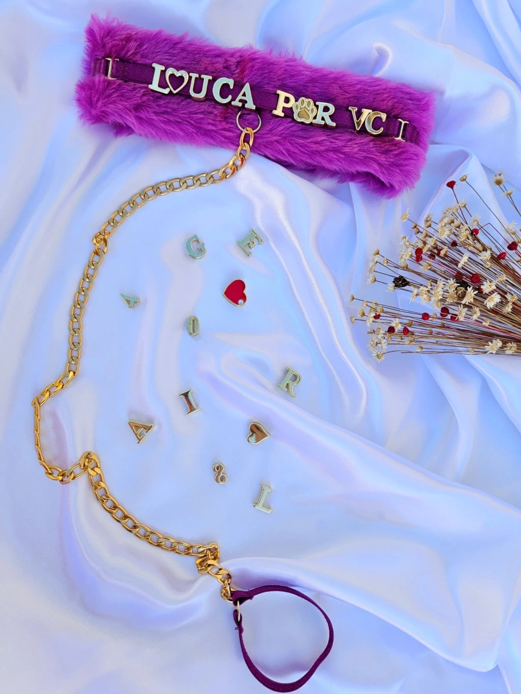 COLEIRA PELÚCIA Personalizavel (NÃO ACOMPANHA LETRAS)
